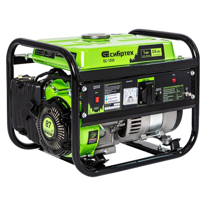 Генератор бензиновый БС-1200, 1 кВт, 230 В, четырехтактный, 5.5 л, ручной стартер Сибртех (94541)