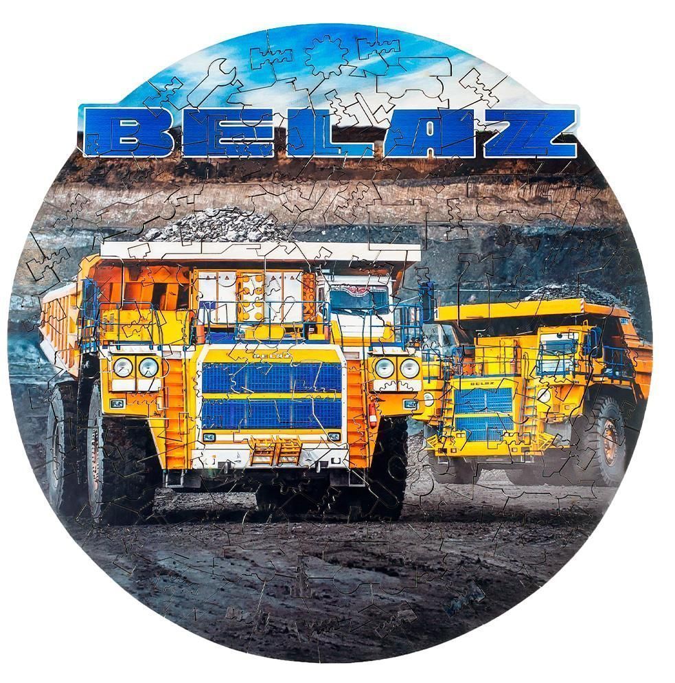 Деревянный пазл, фигурный для детей и взрослых EWA Автомобили БЕЛАЗ  28x28 см (epuz-belazes)