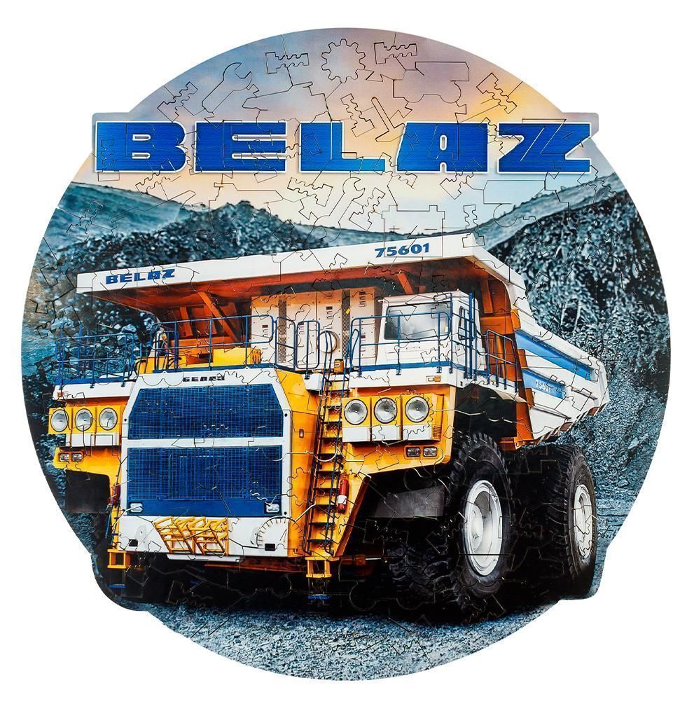 Деревянный пазл, фигурный для детей и взрослых EWA Автомобиль BELAZ 75601  28x28 см (epuz-bel75601)